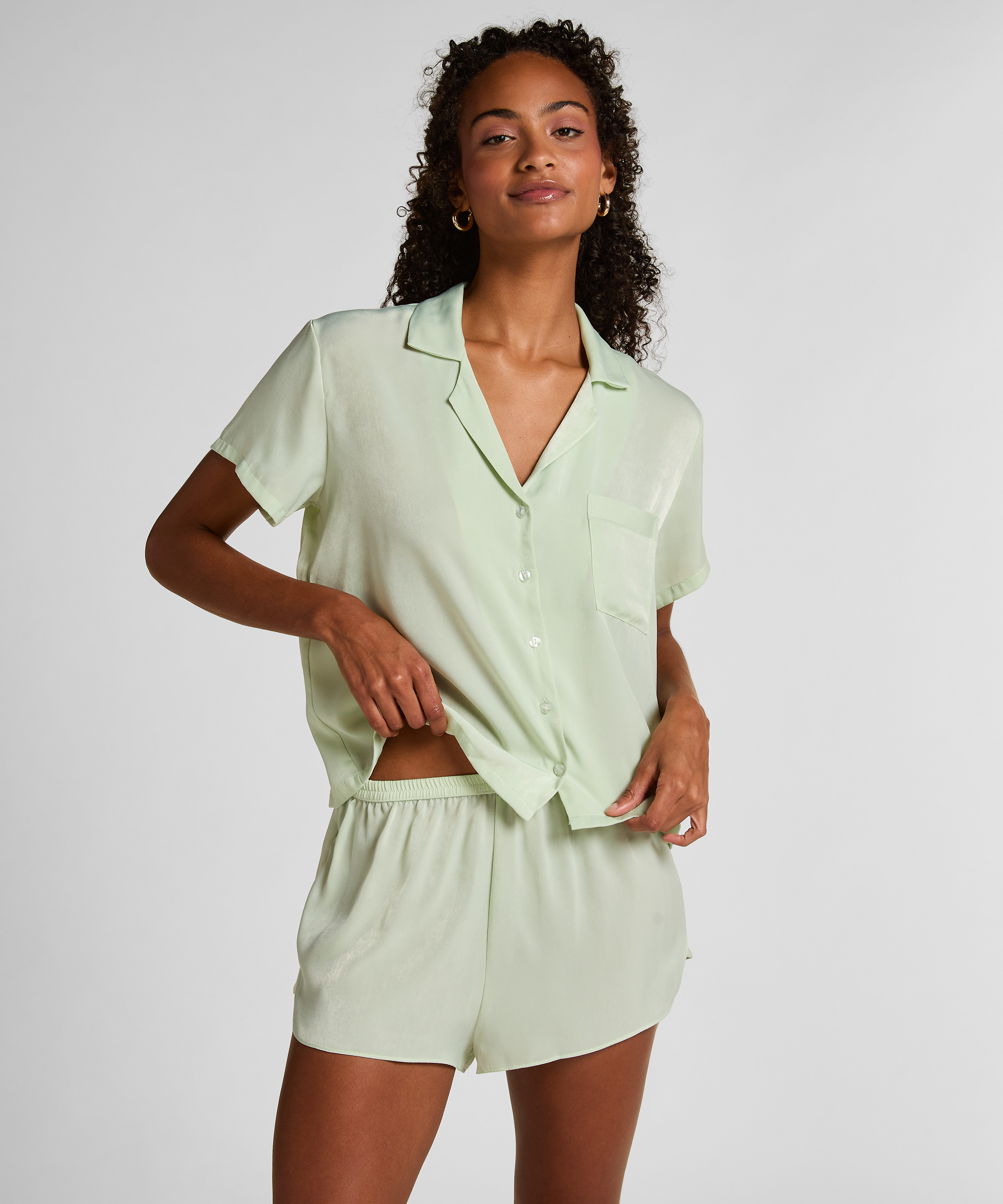 Satin Short-Sleeved Jacket, Green, main