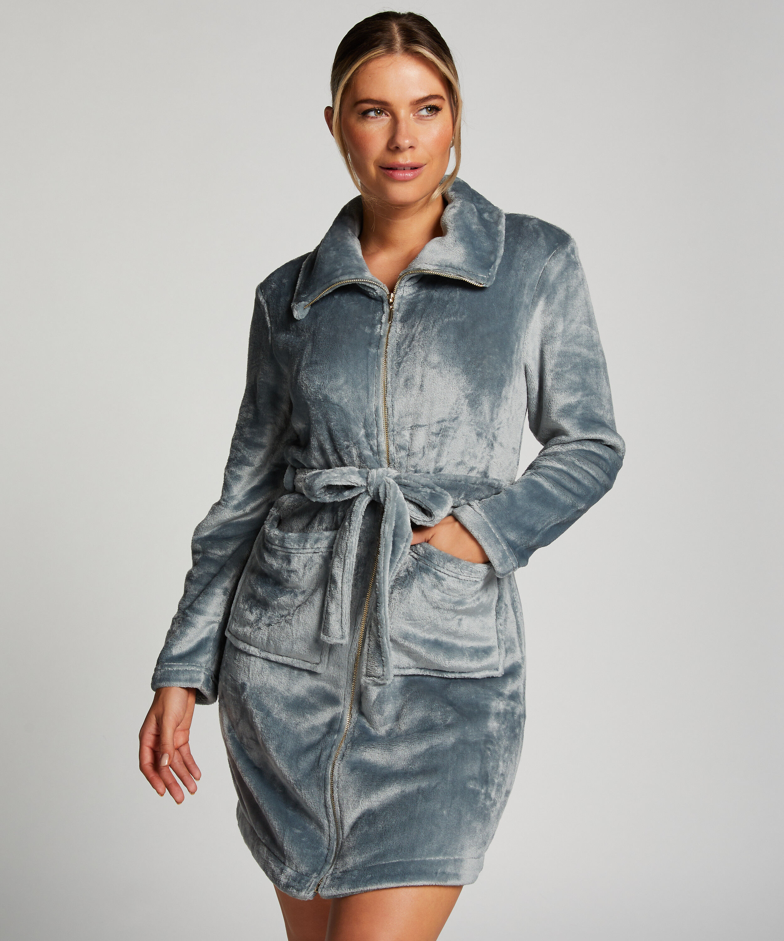 Fleece Zip Bathrobe, Blue