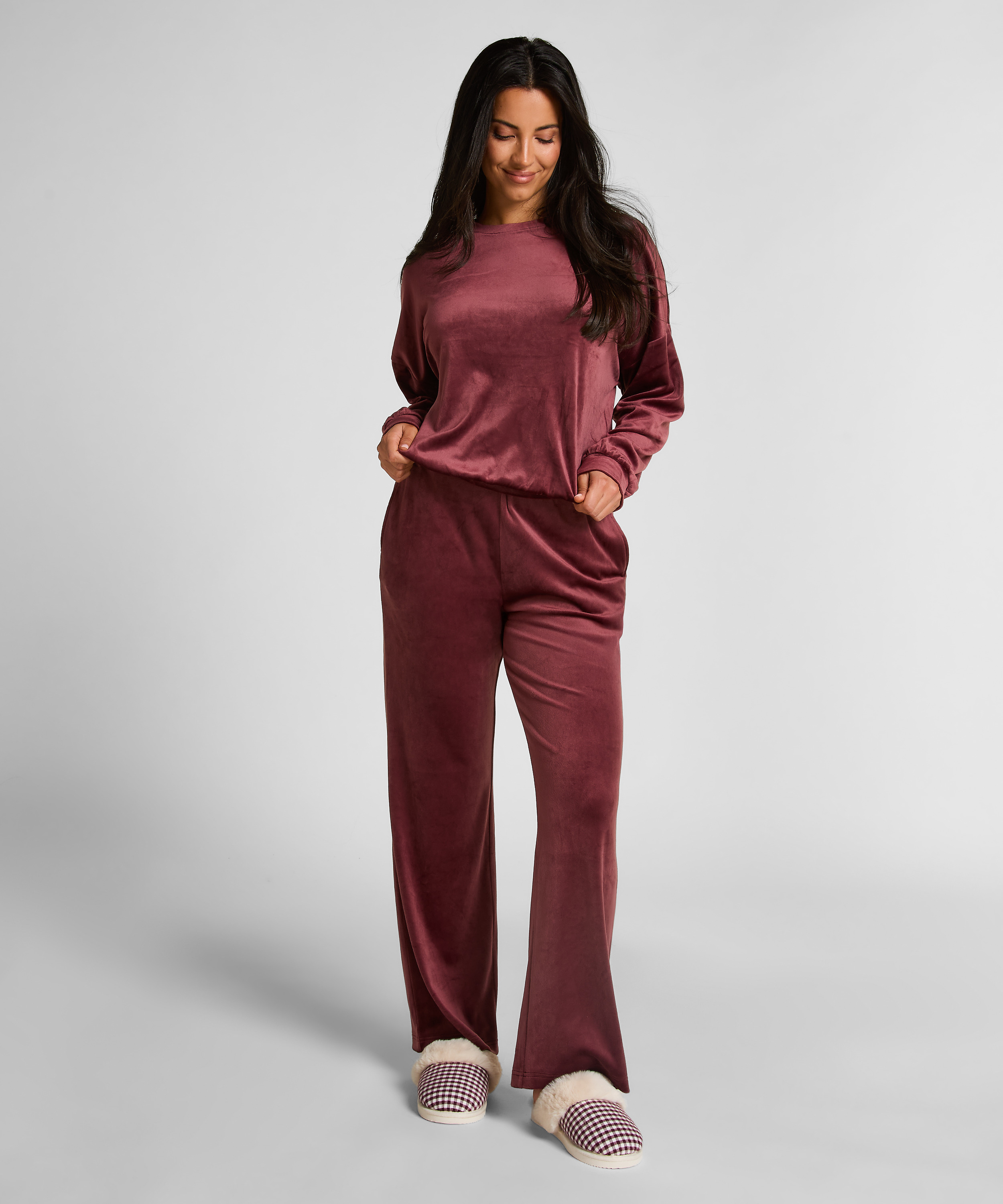Velours Pyjama Pants, Red, main
