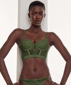 Malika padded longline underwired bra, Green