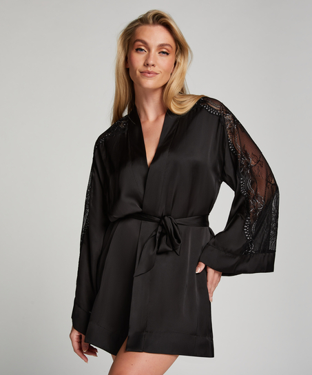 Donna Sparkle Satin Kimono, Black