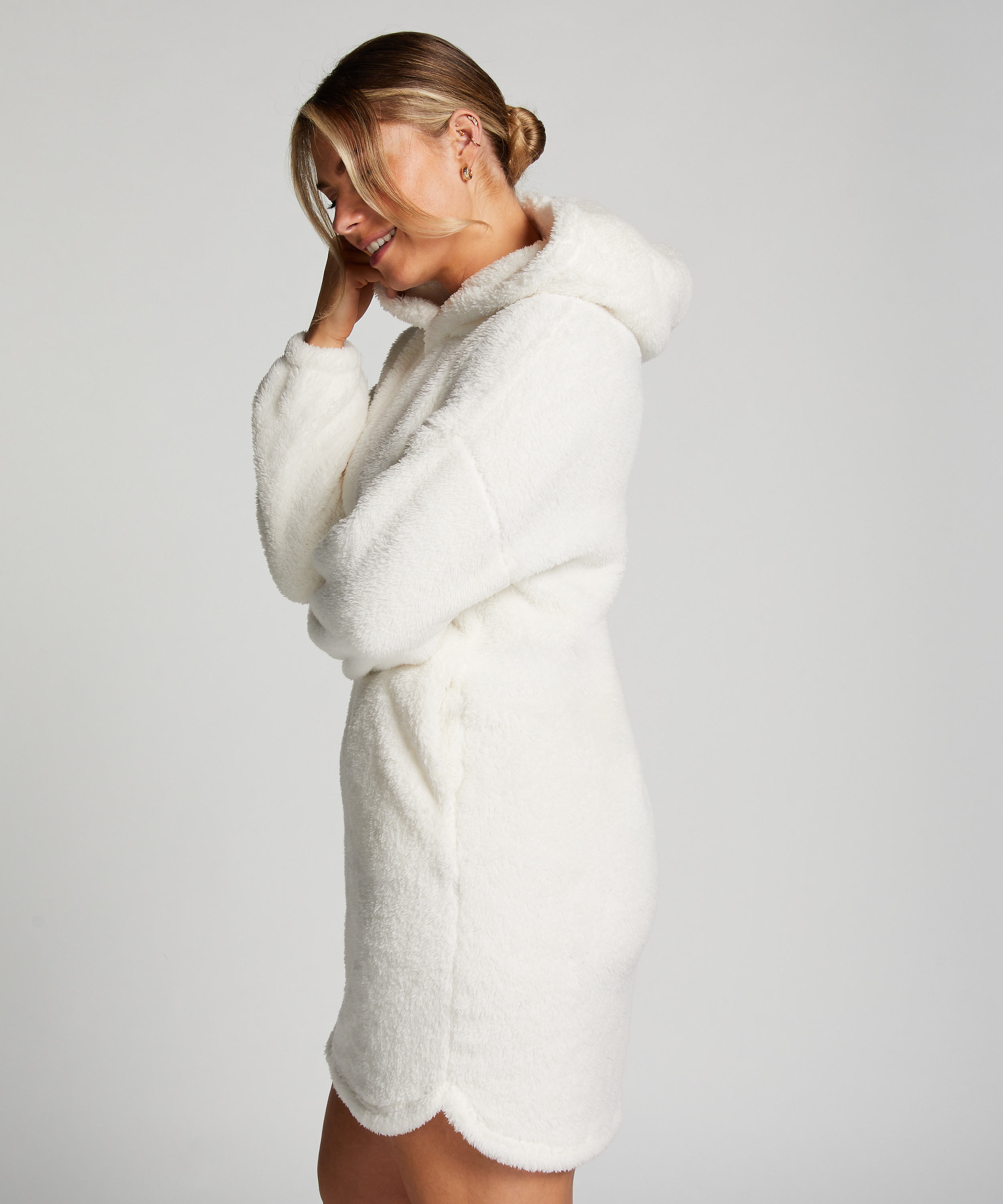 Snuggle Fleece Lounge Dress, White, main