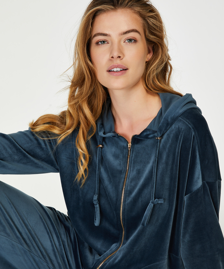 Velvet hoodie jacket, Blue