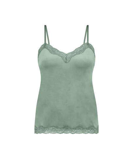 Velours Lace Cami Top, Green