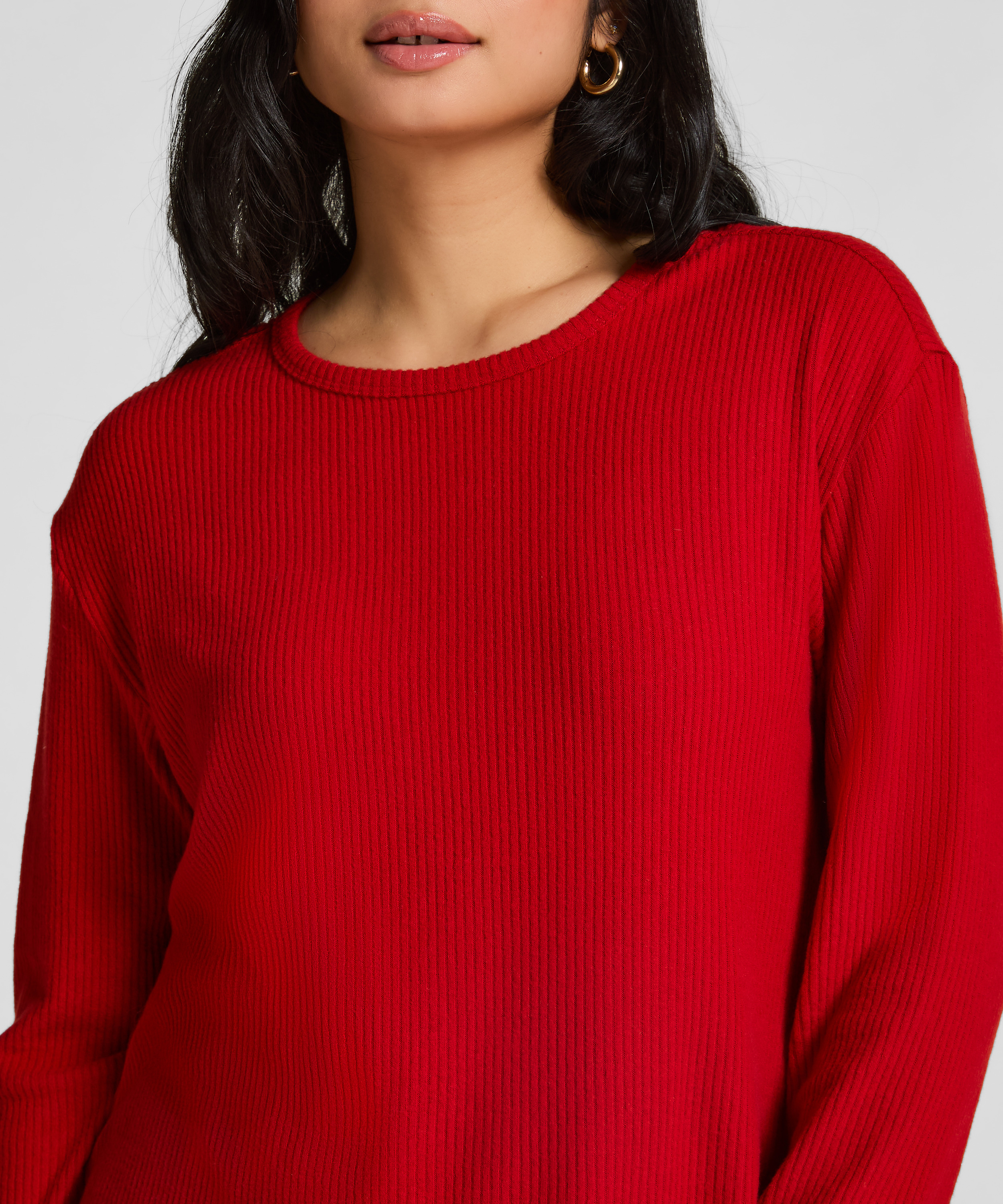 Jersey Long-Sleeved Pyjama Top, Red, main