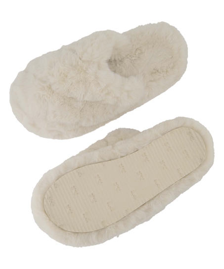 Fake Fur Slippers, White