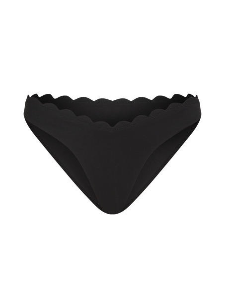 Scallop High-Leg Bikini Bottoms, Black