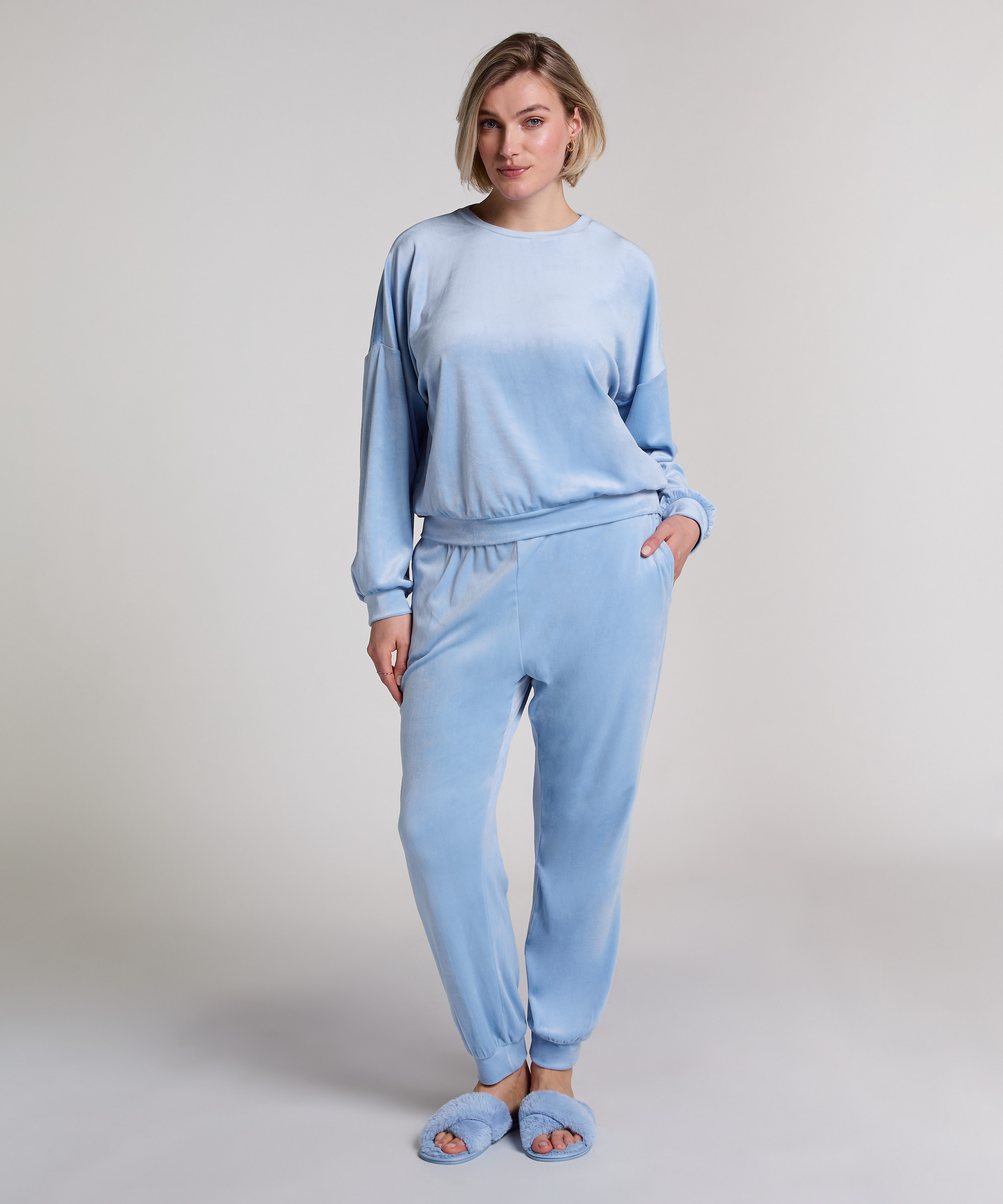 Velours Jogging Pants, Blue, main