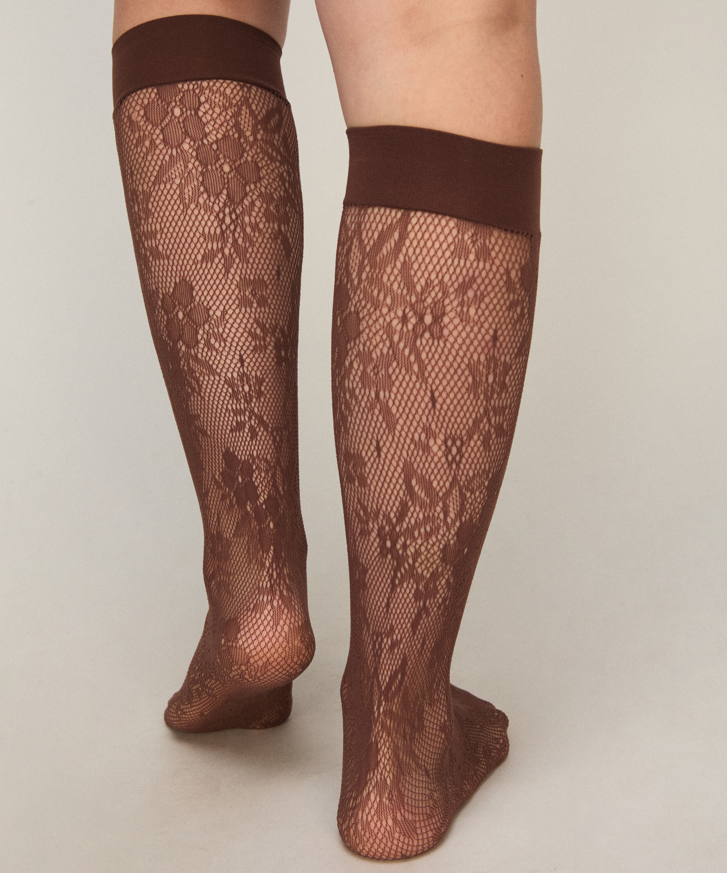 Sheer Socks Lace Fishnet, Brown