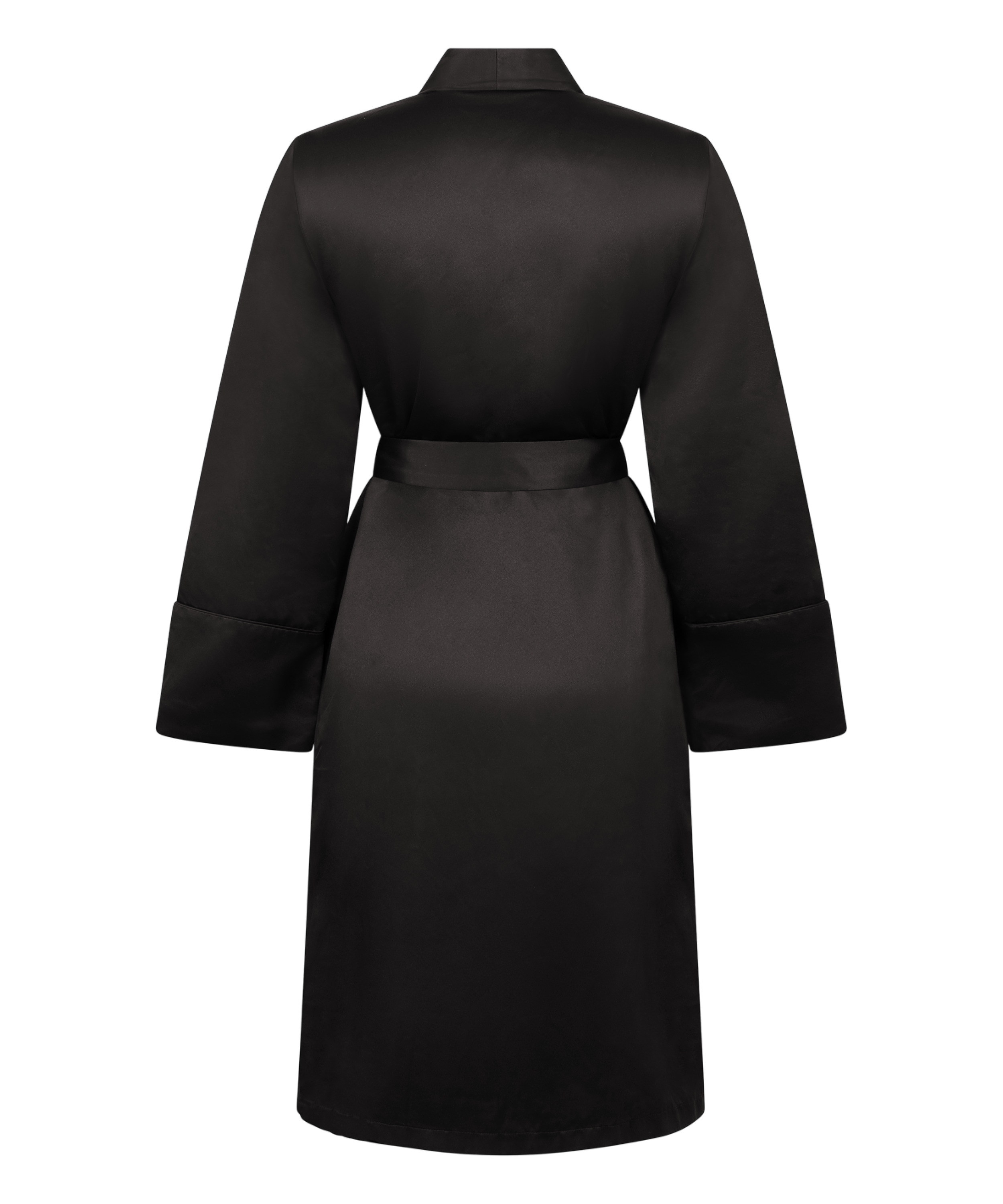Satin Fleece Bathrobe, Black, main