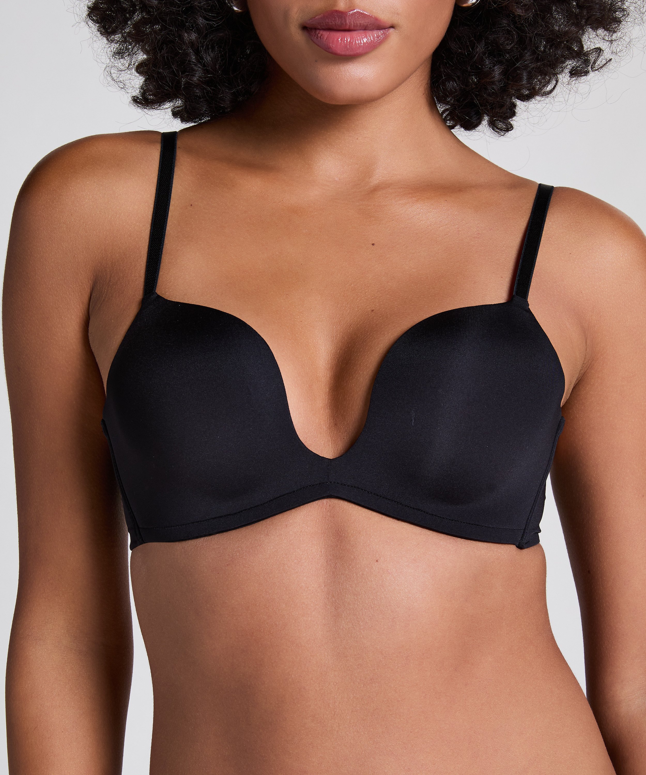 Deep-V Padded Underwired Push-Up Bra, Black, main