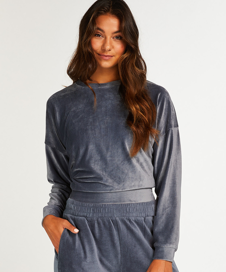 Velour rib top with long sleeves, Blue