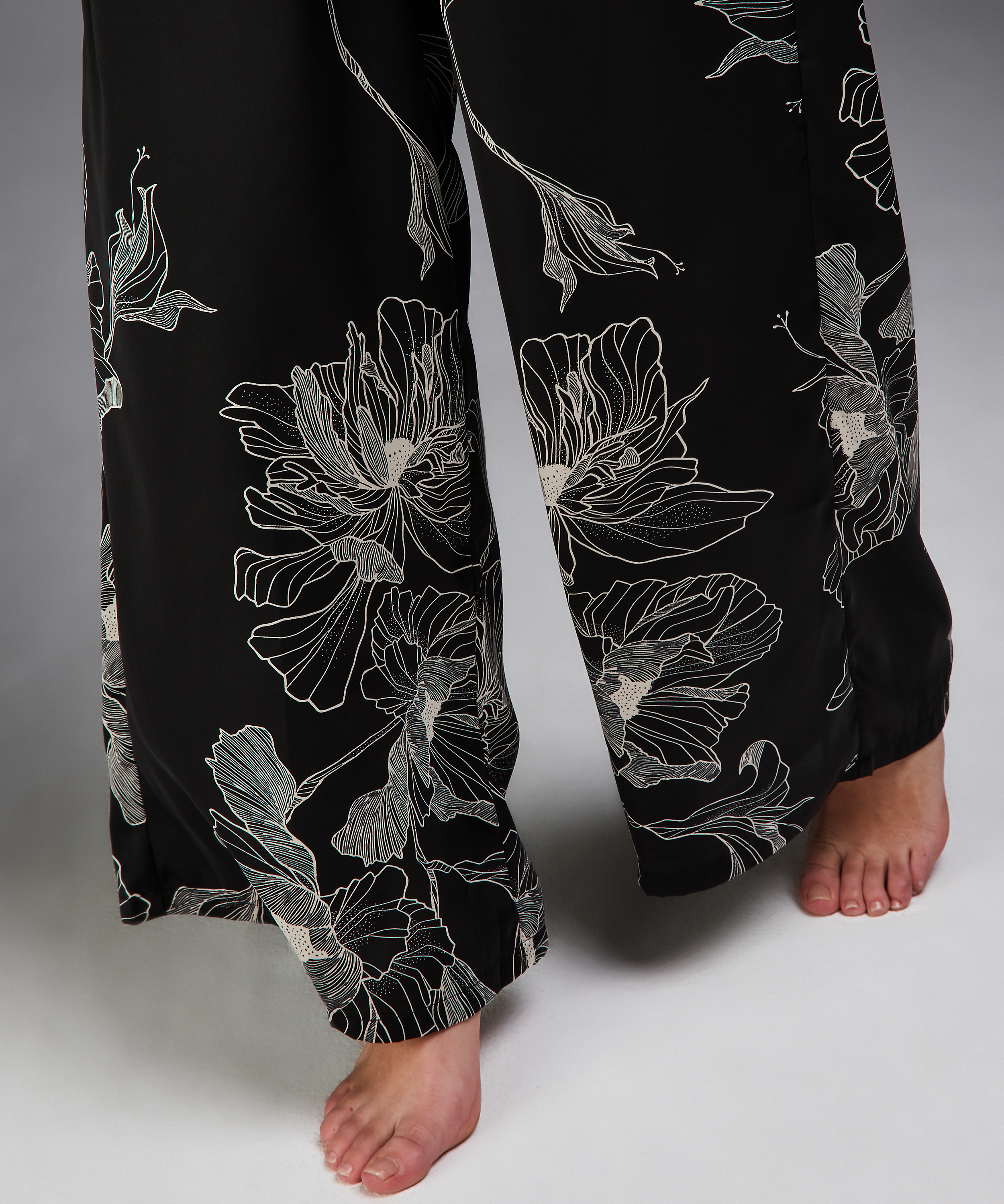 Petite Lotus satin palazzo trousers, Black, main