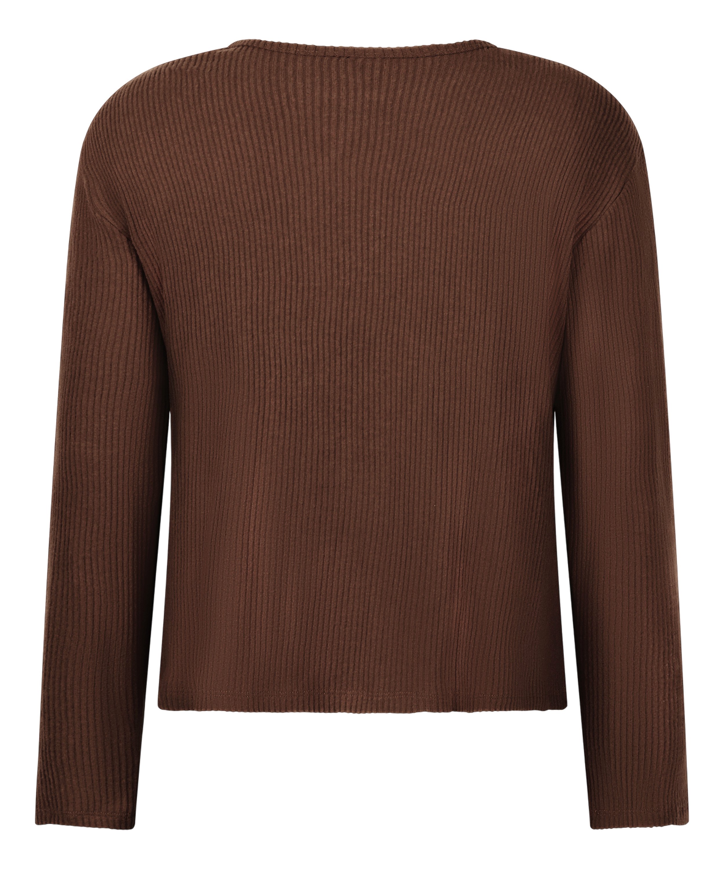 Jersey Long-Sleeved Pyjama Top, Brown, main