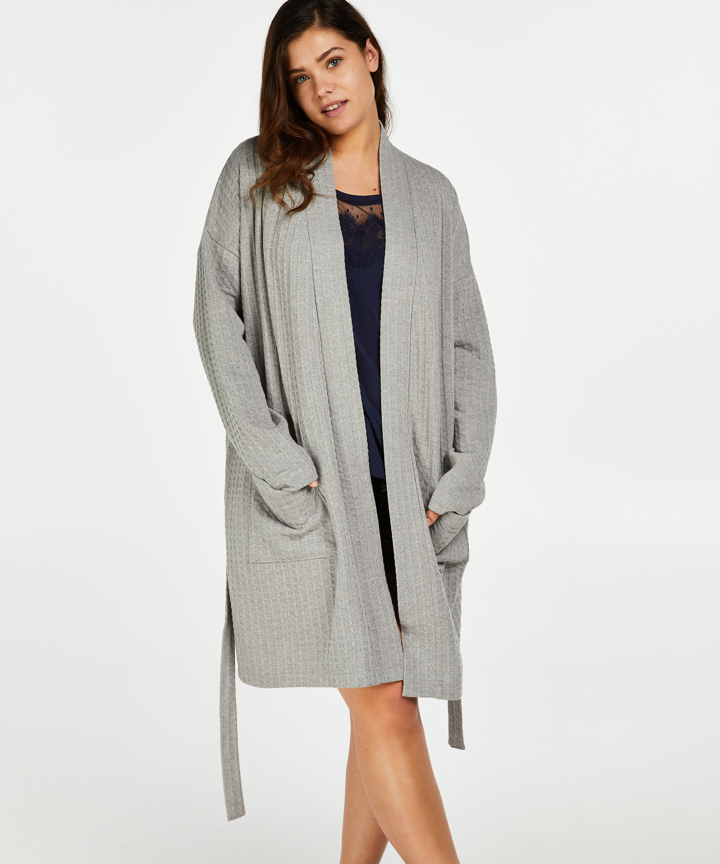 Waffle Bathrobe, Gray, main
