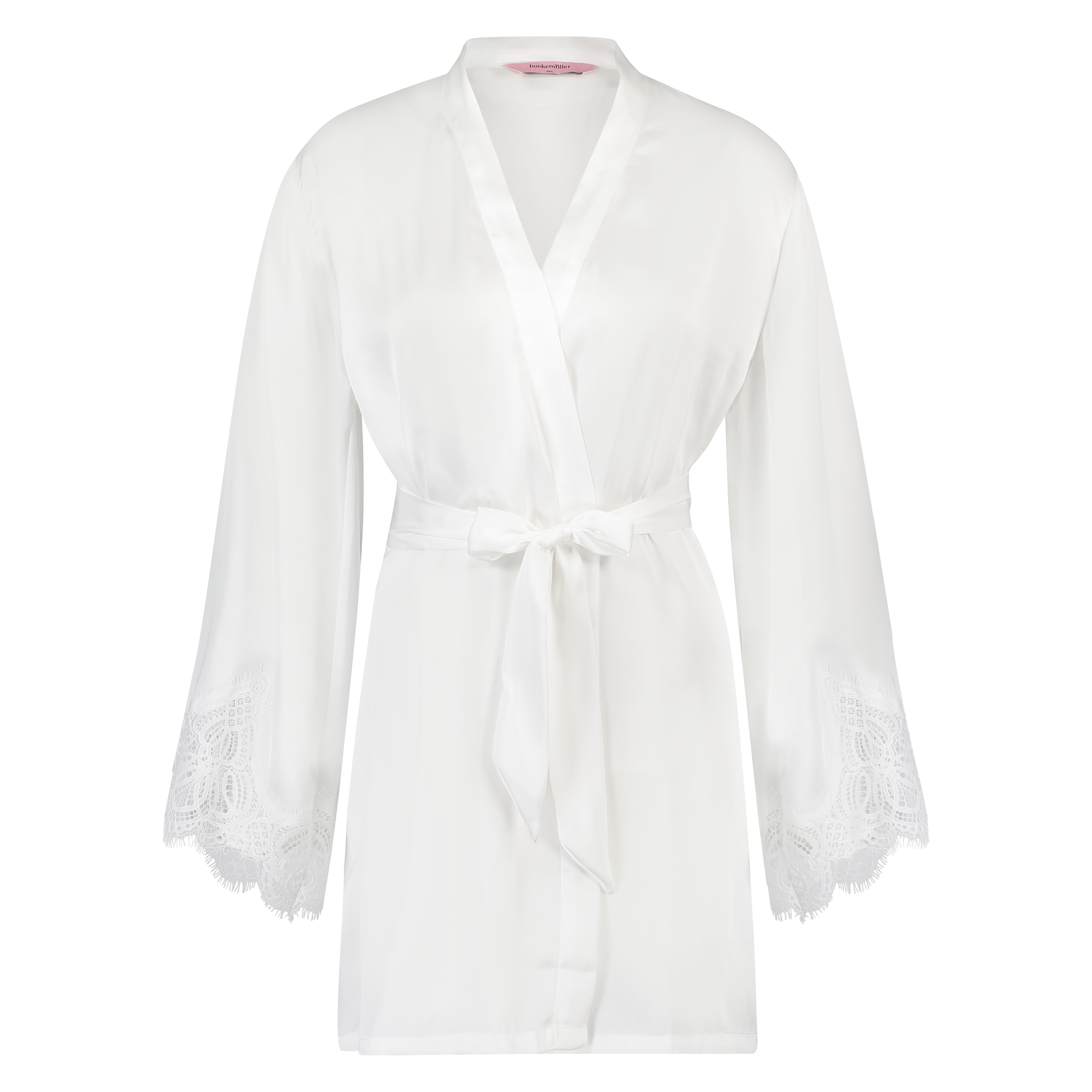 Lace Satin Kimono, White, main
