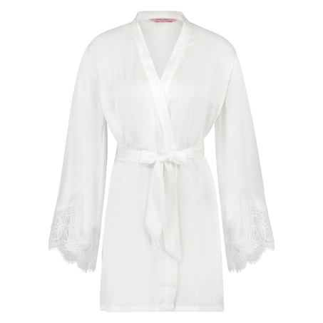 Lace Satin Kimono, White