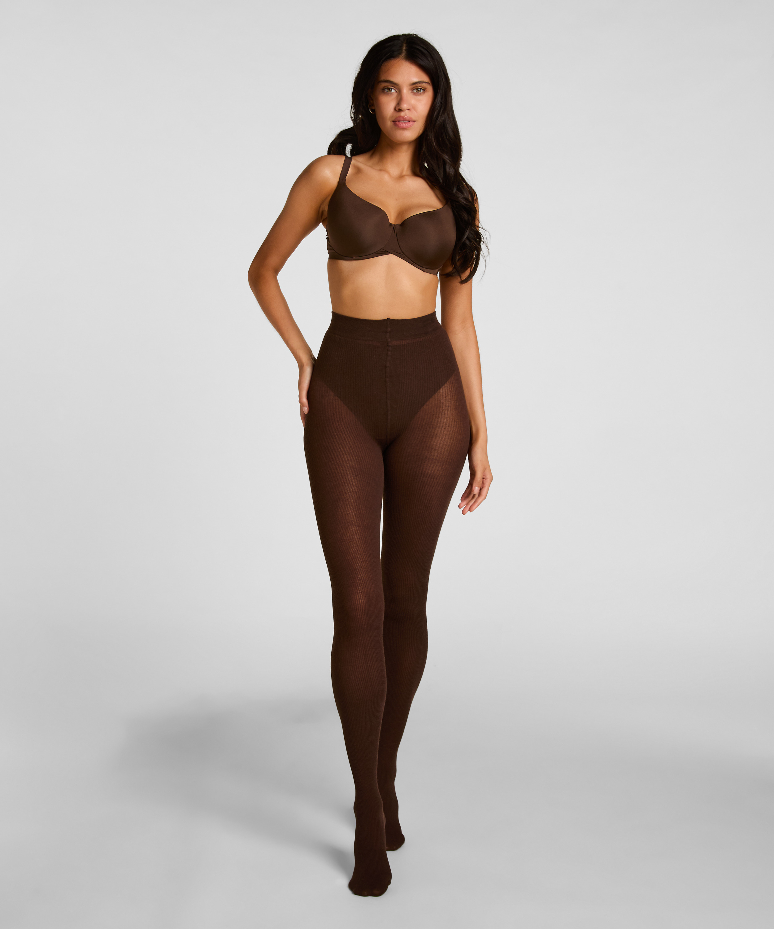 Tight Rib Knit Cashmere Blend, Brown, main