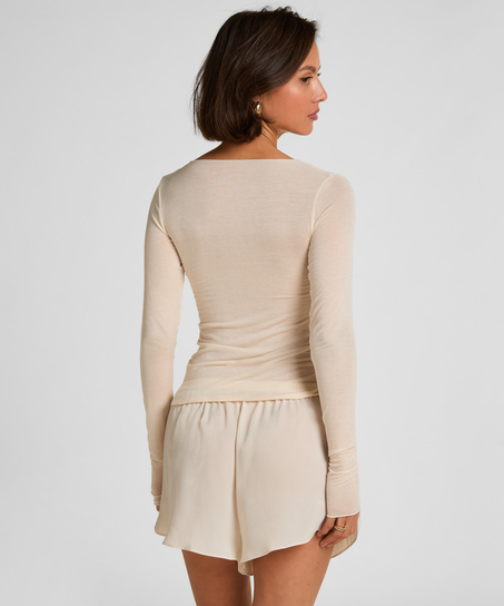 super soft Lace V-Neck shirt with Cashmere, White