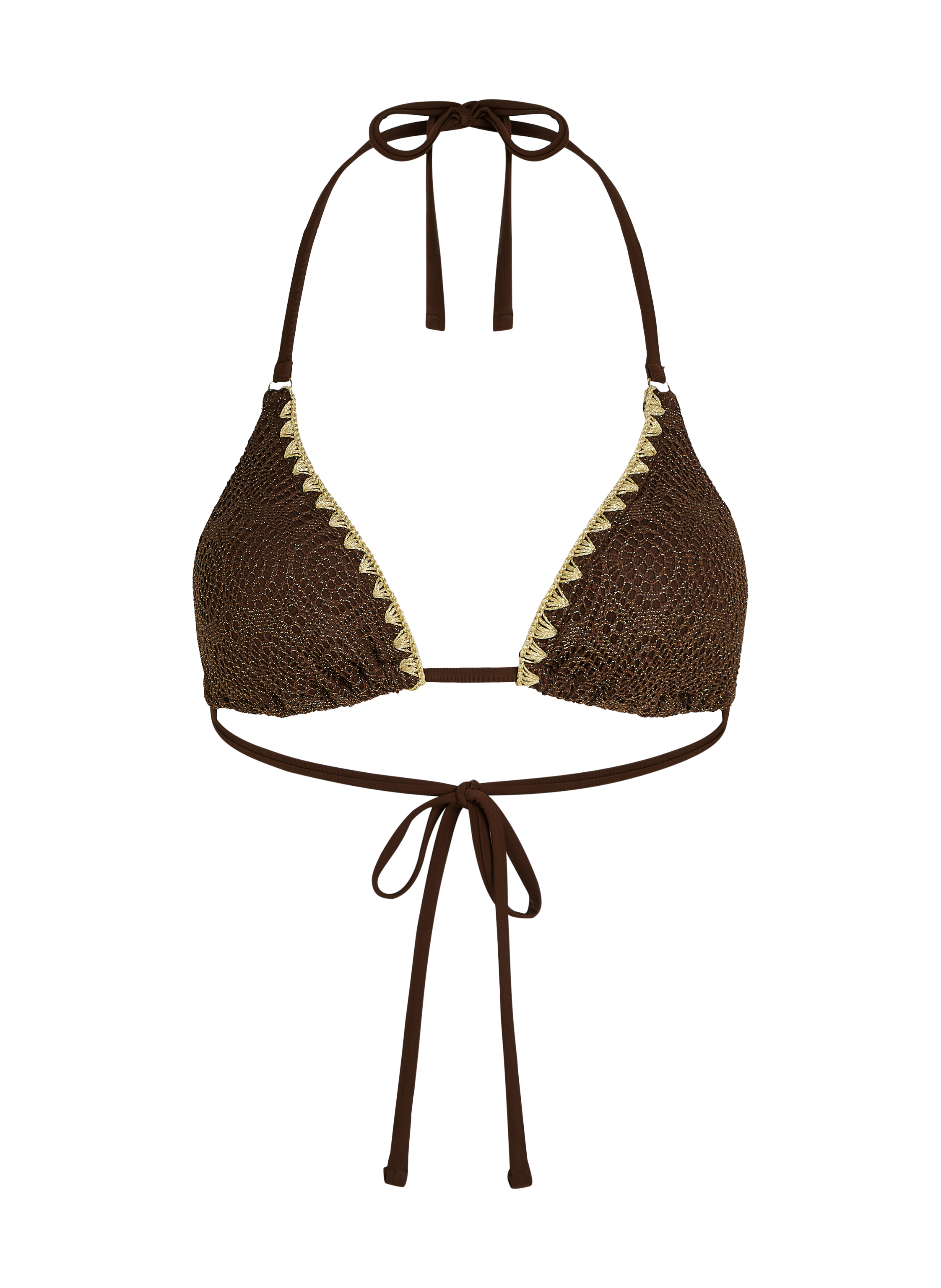Triangle Crochet Bikini Top, Brown, main