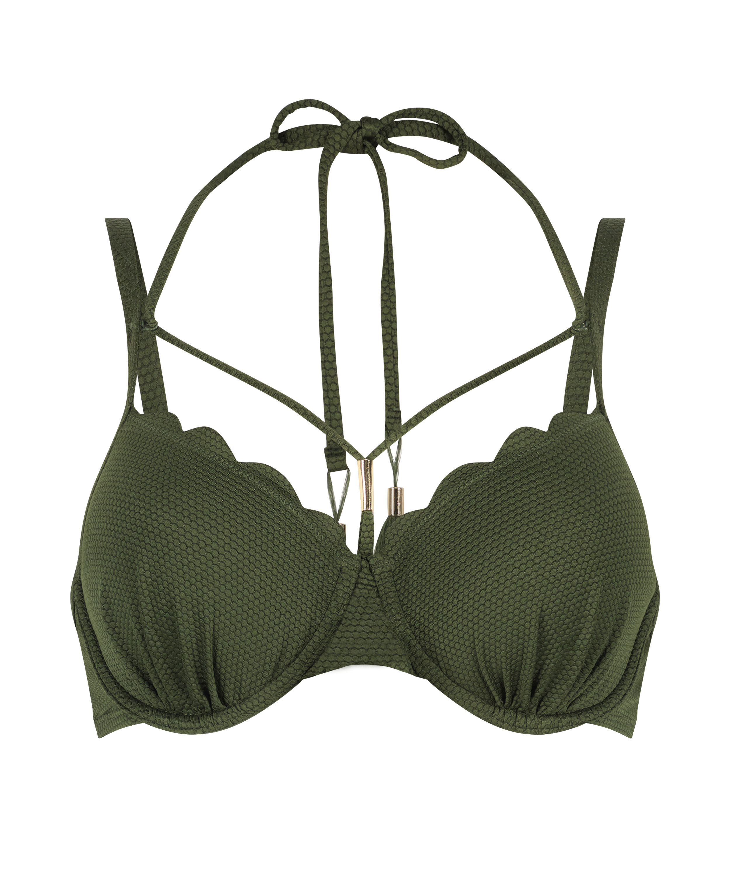 Scallop Padded Underwired Bikini Top, Green, main