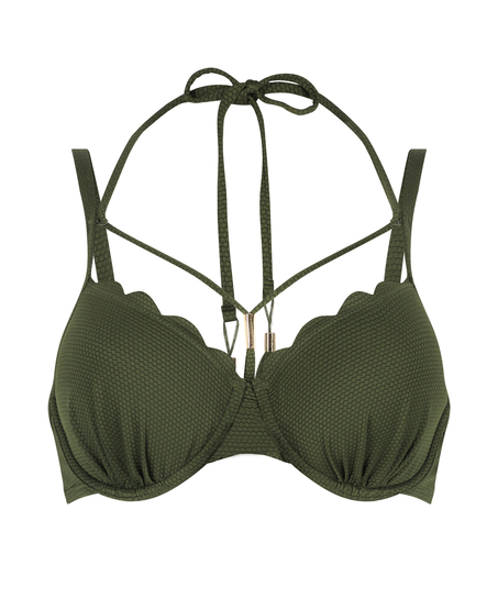Scallop Padded Underwired Bikini Top, Green