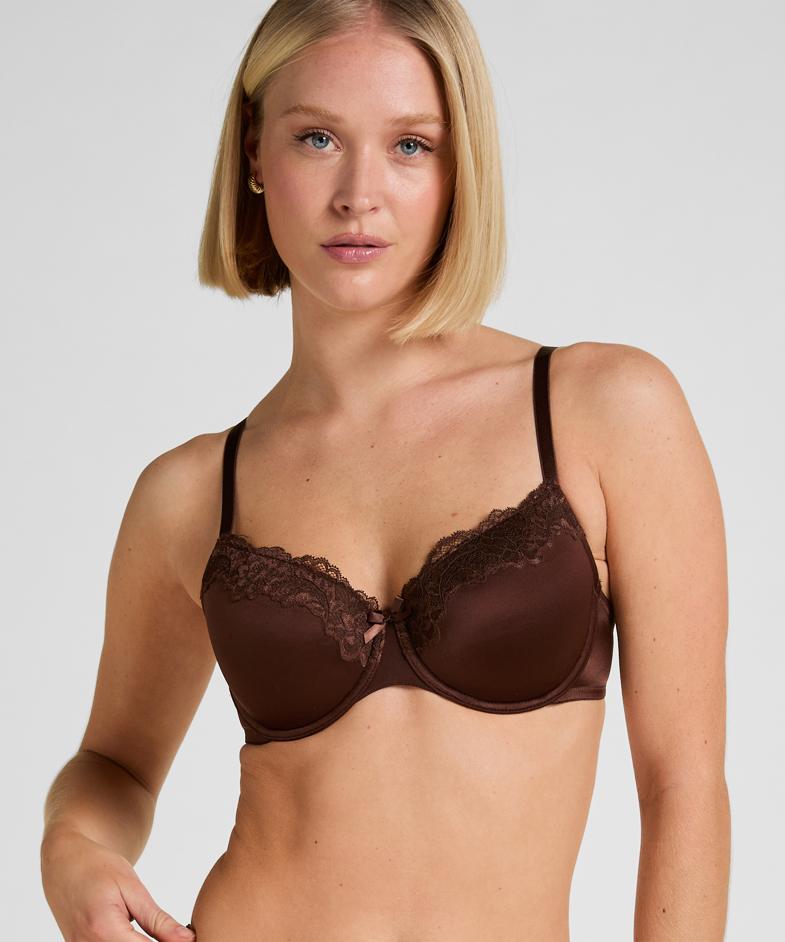 Lace & Shine Padded Underwired Bra, Brown, main