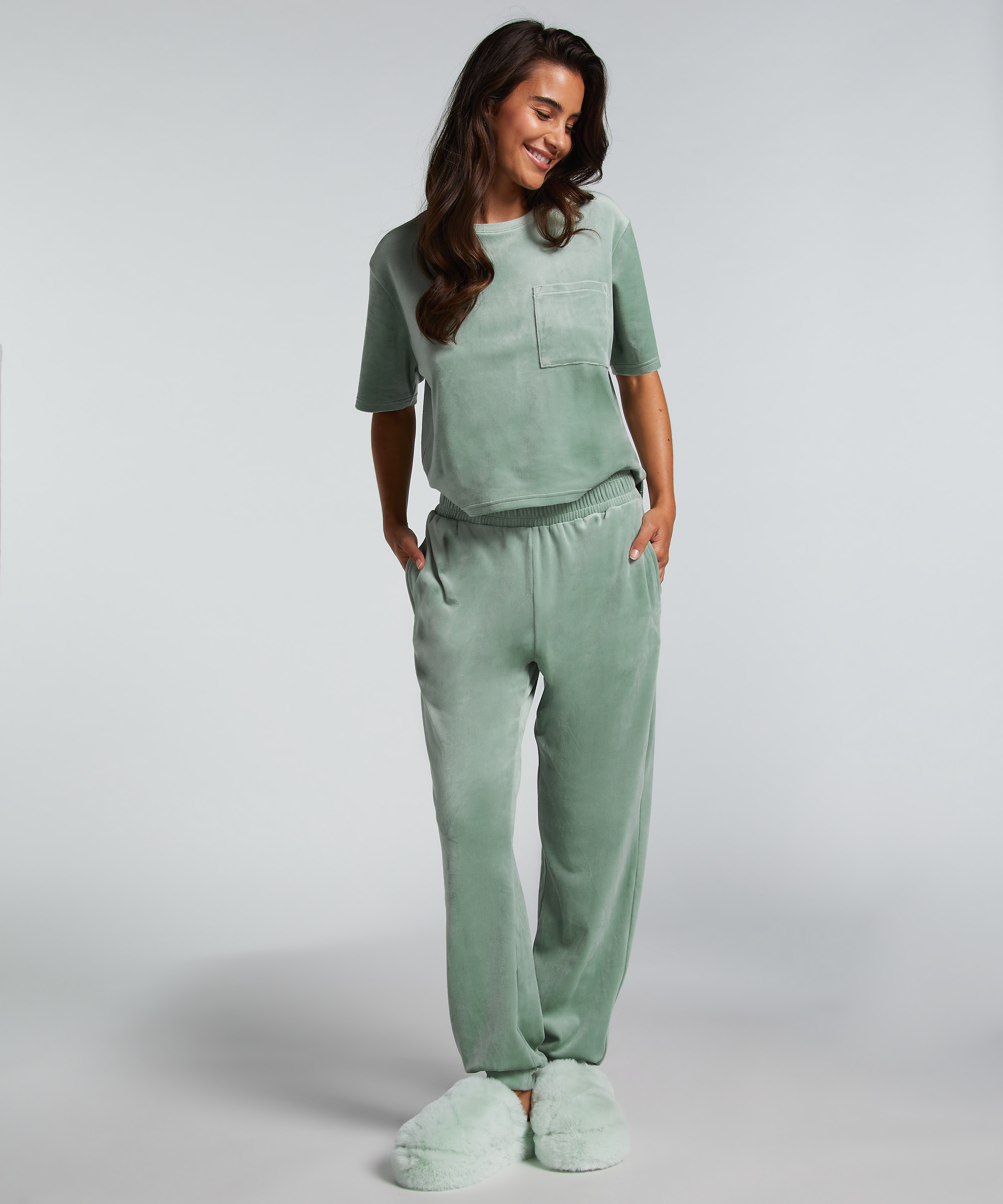 Petite Velours Jogging Bottoms, Green, main