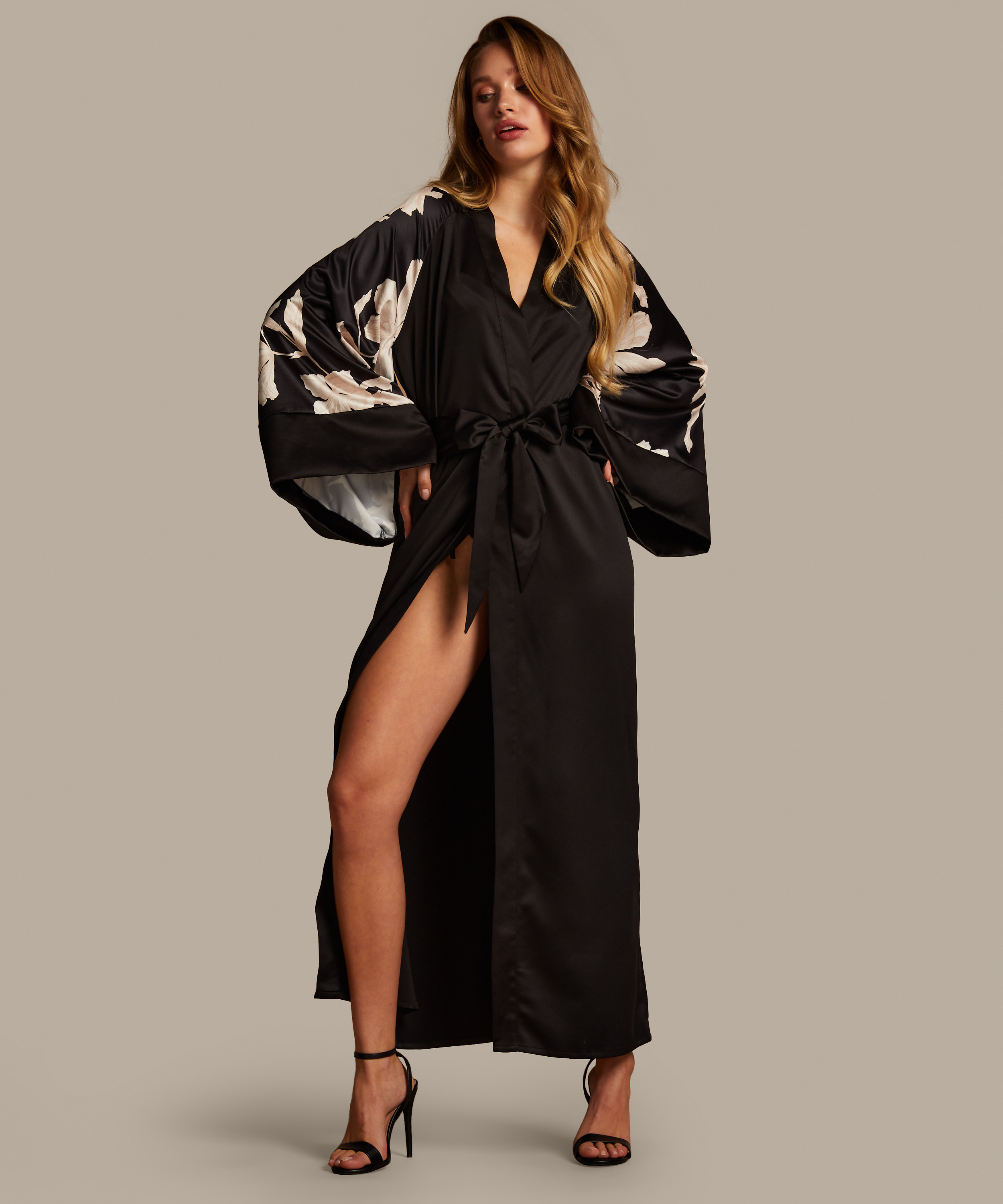 Bloom Satin Kimono, Black, main