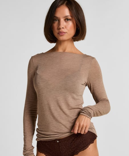 super soft Boatneck shirt with Cashmere, Brown