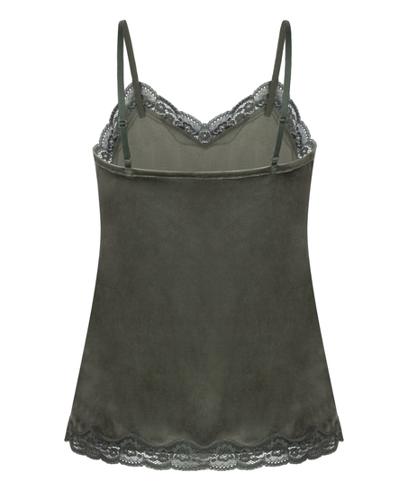 Velours Lace Cami Top, Green