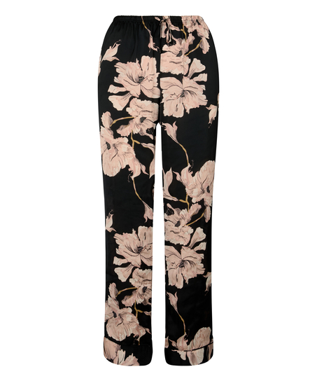 Satin Pants Flower, Black