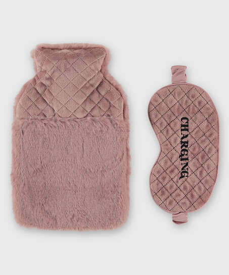 Hot Water Bottle And Eye Mask Set, Pink
