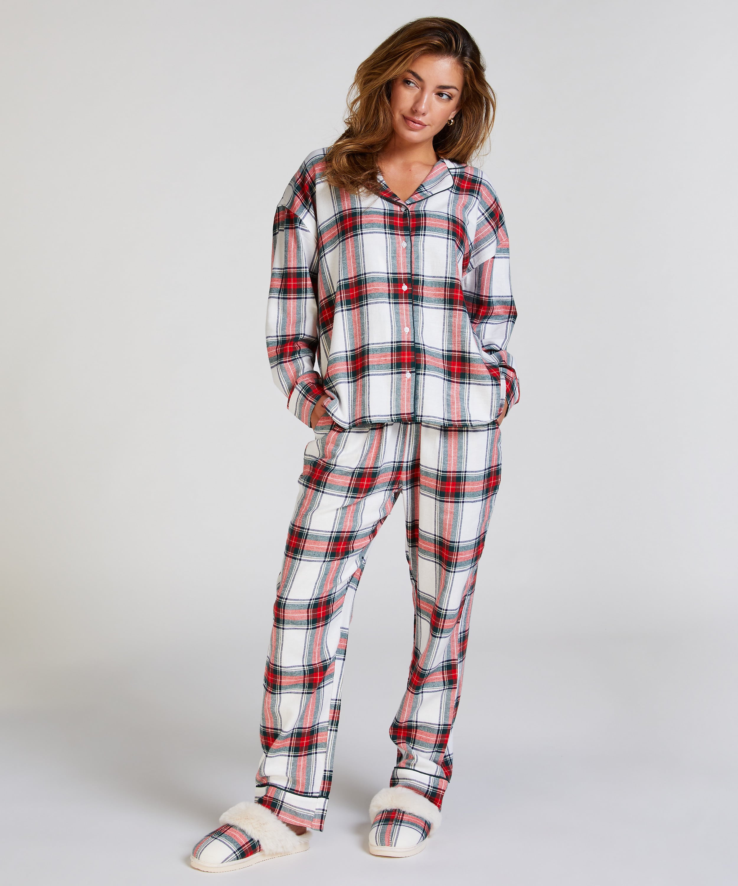 Flannel Pyjama Top, White, main