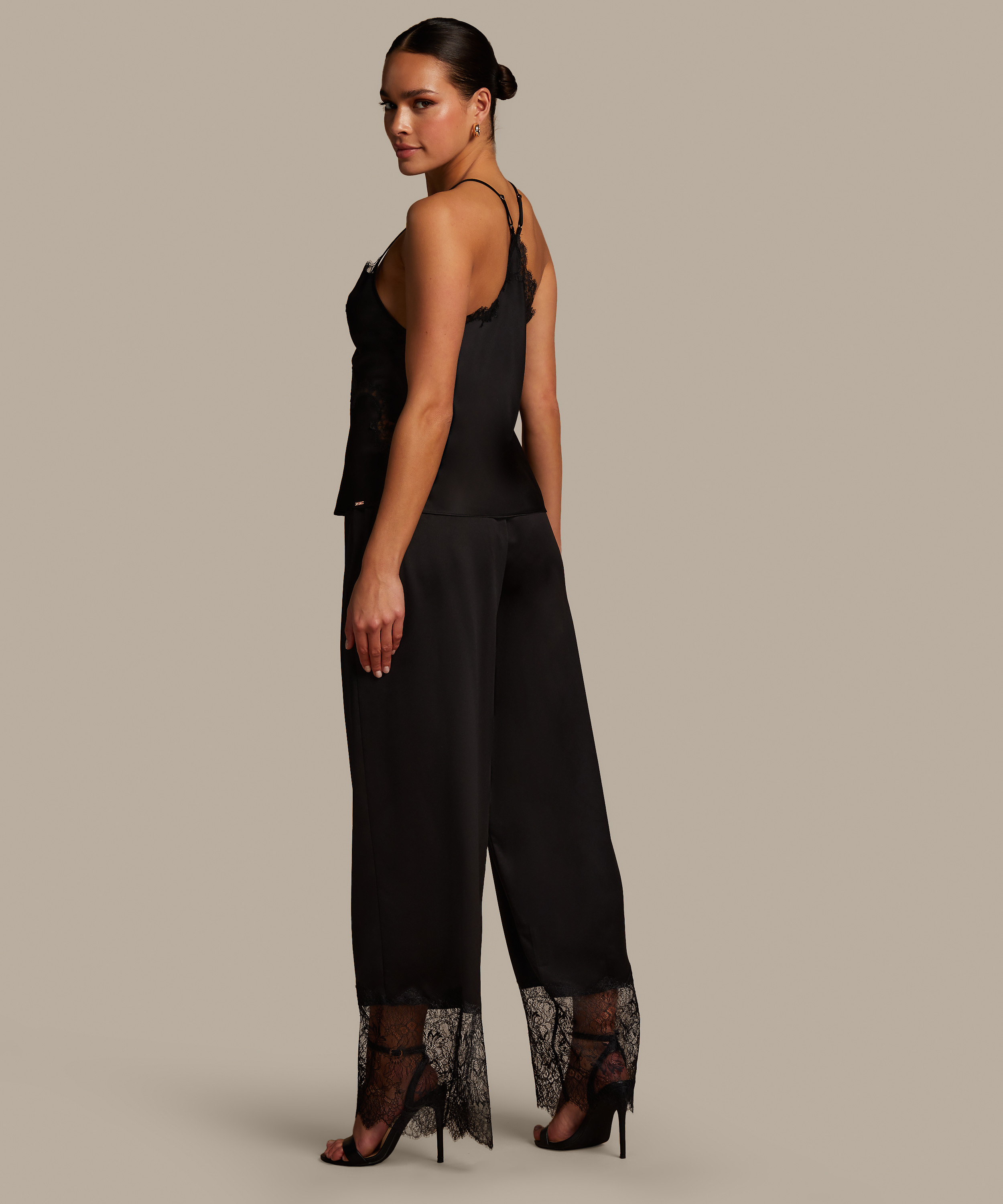 Sophia Wide Leg Lace Pants, Black, main