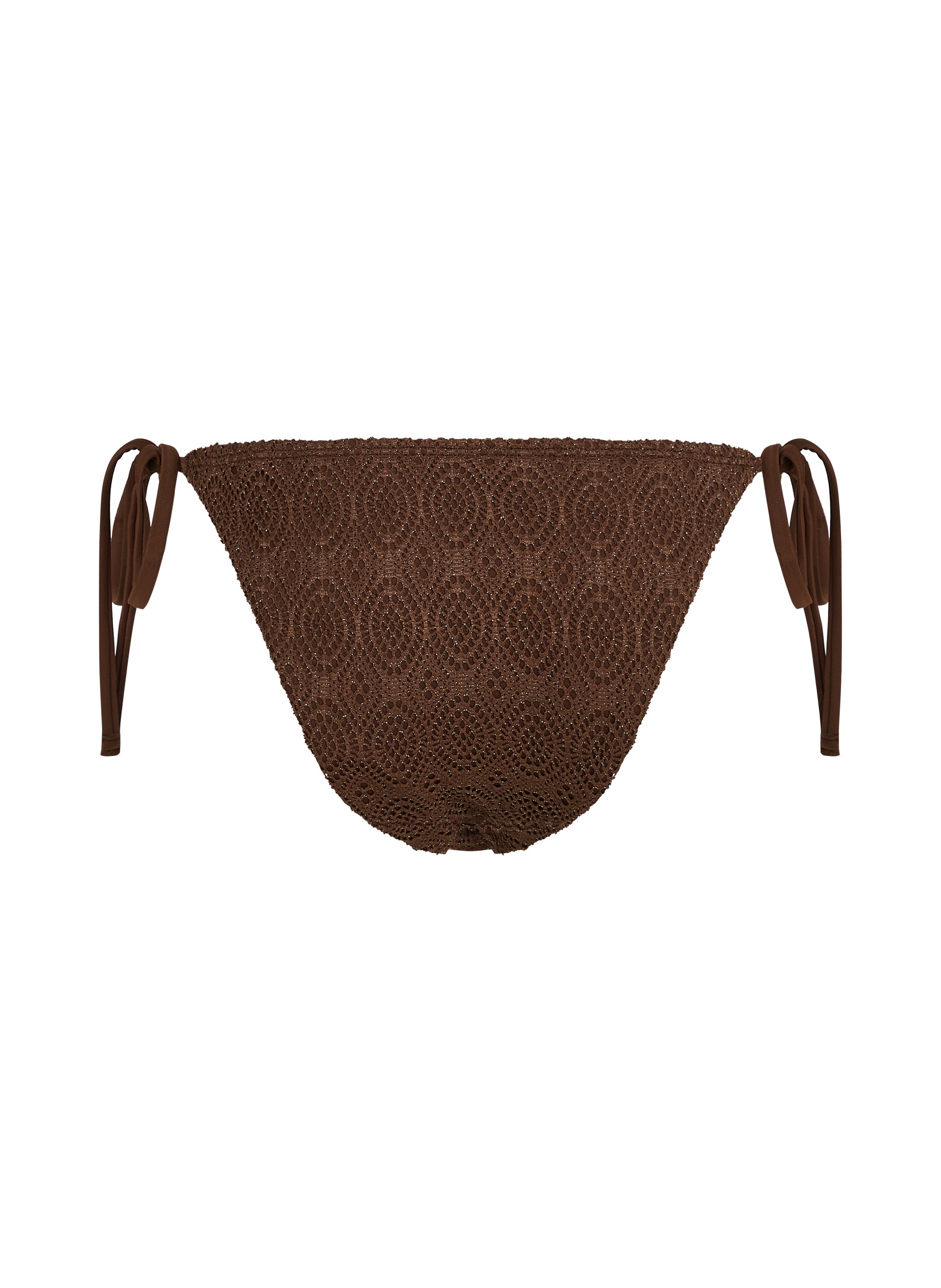 Crochet Cheeky Tanga Bikini Bottoms, Brown, main