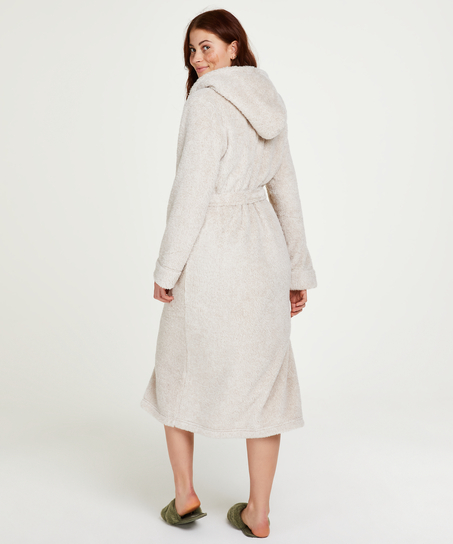 Long Fleece Bathrobe, Beige