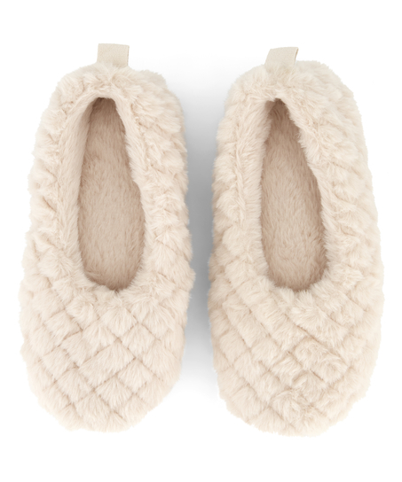 Fluffy Ballerina Slippers, Beige