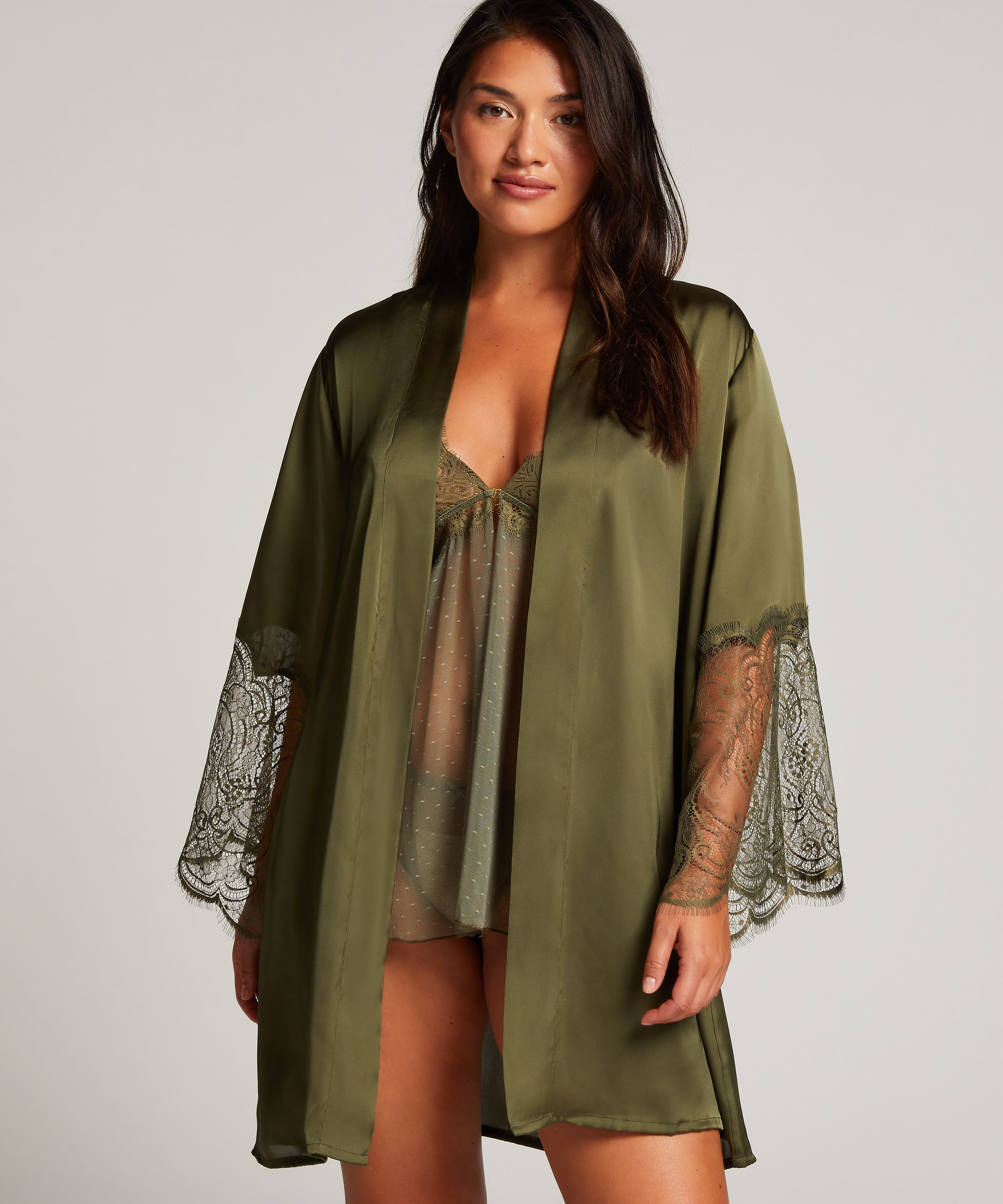 Satin Kimono, Green, main