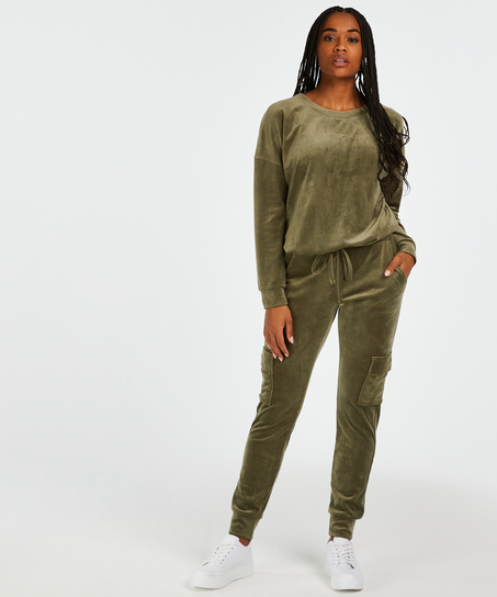 Velvet Jogging Pants Cargo, Green