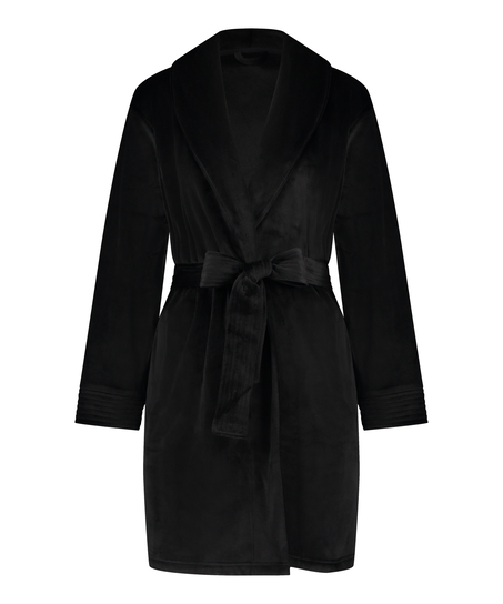 Velours short bathrobe, Black