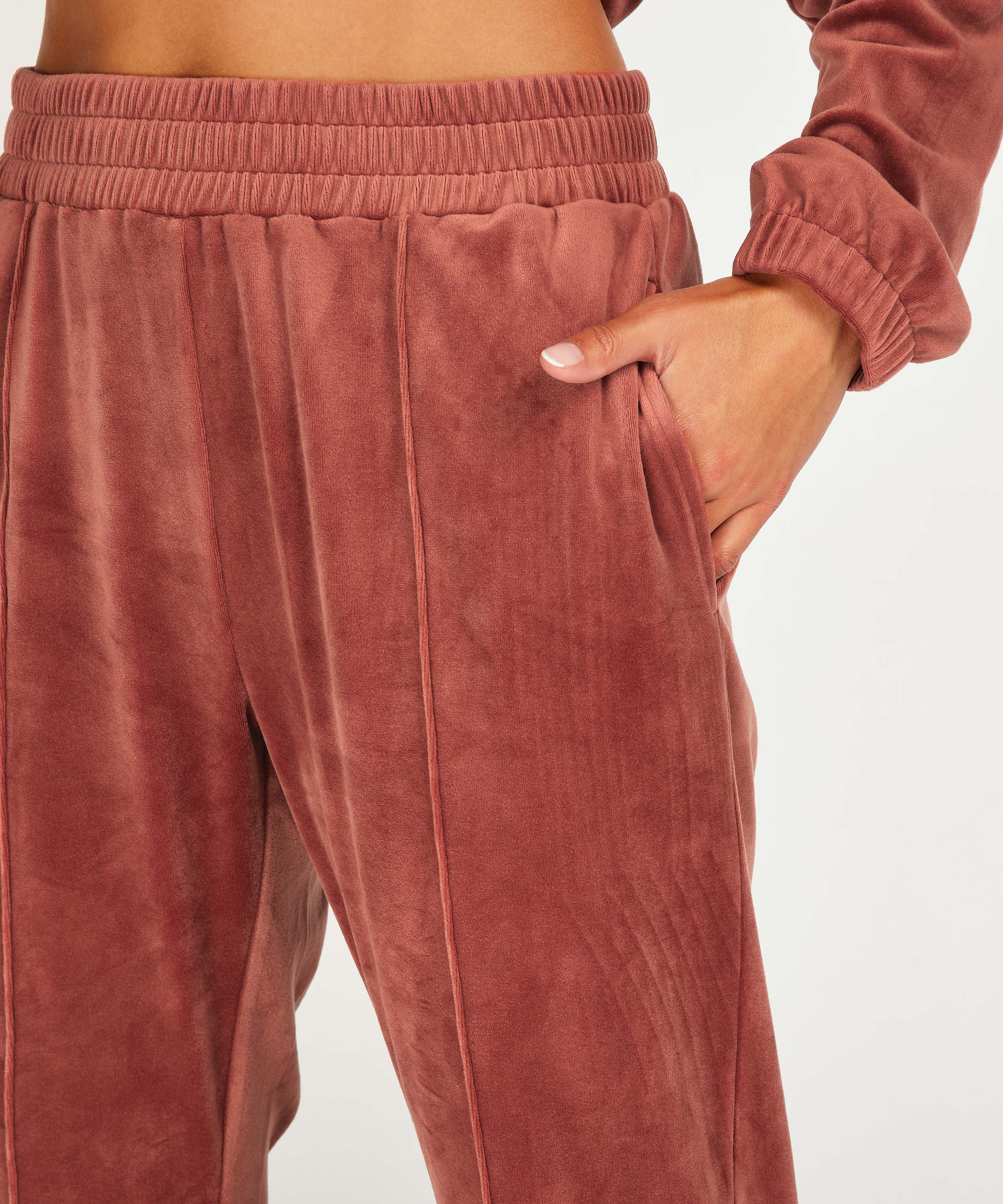 Tall Velours Jogging Bottoms, Brown, main