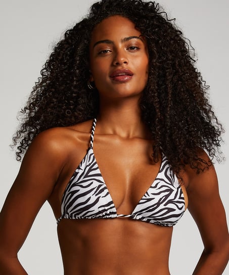 Doha Zebra Triangle Bikini Top, White