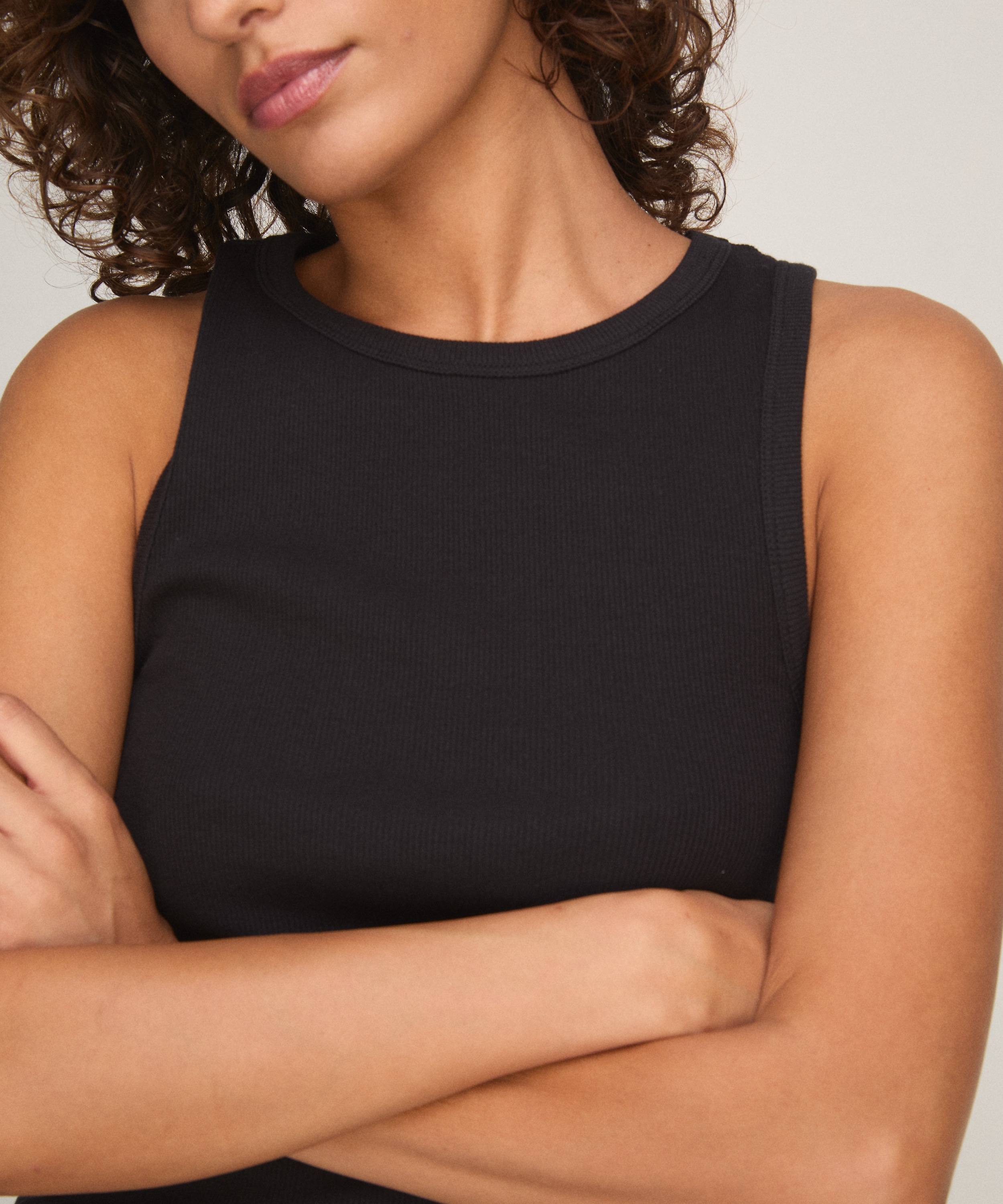 Singlet tanktop cotton rib, Black, main