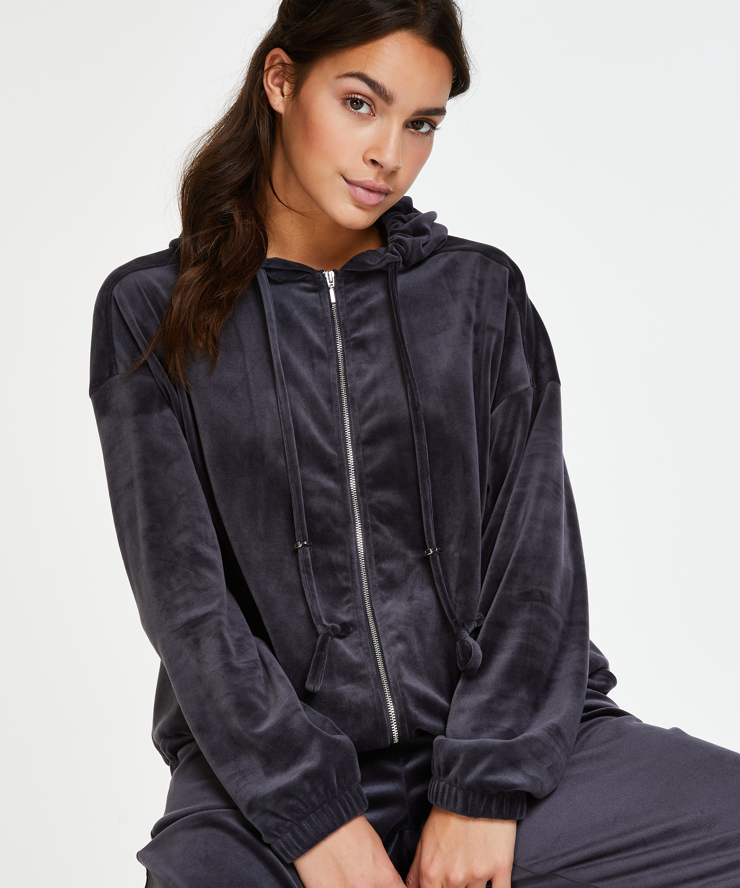 Velvet hoodie jacket, Gray, main