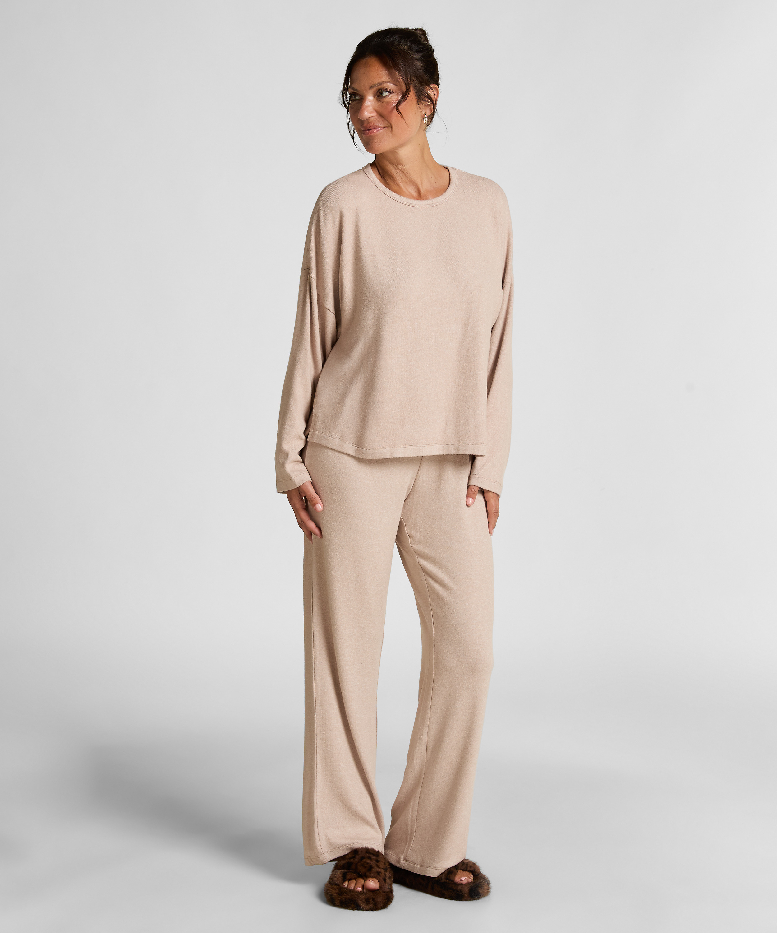 Jersey Long-Sleeved Pyjama Top, Beige, main