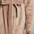 Long Fleece Ribbed Bathrobe, Beige