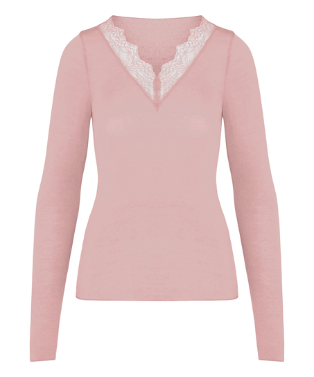 super soft Lace V-Neck shirt with Cashmere, Pink