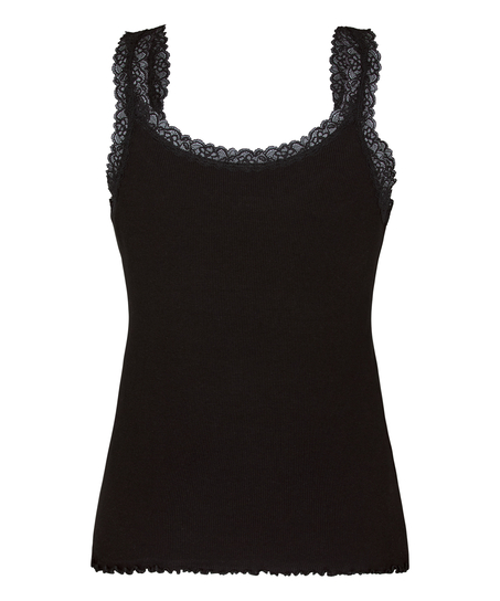 Singlet Rib Jersey Lace, Black
