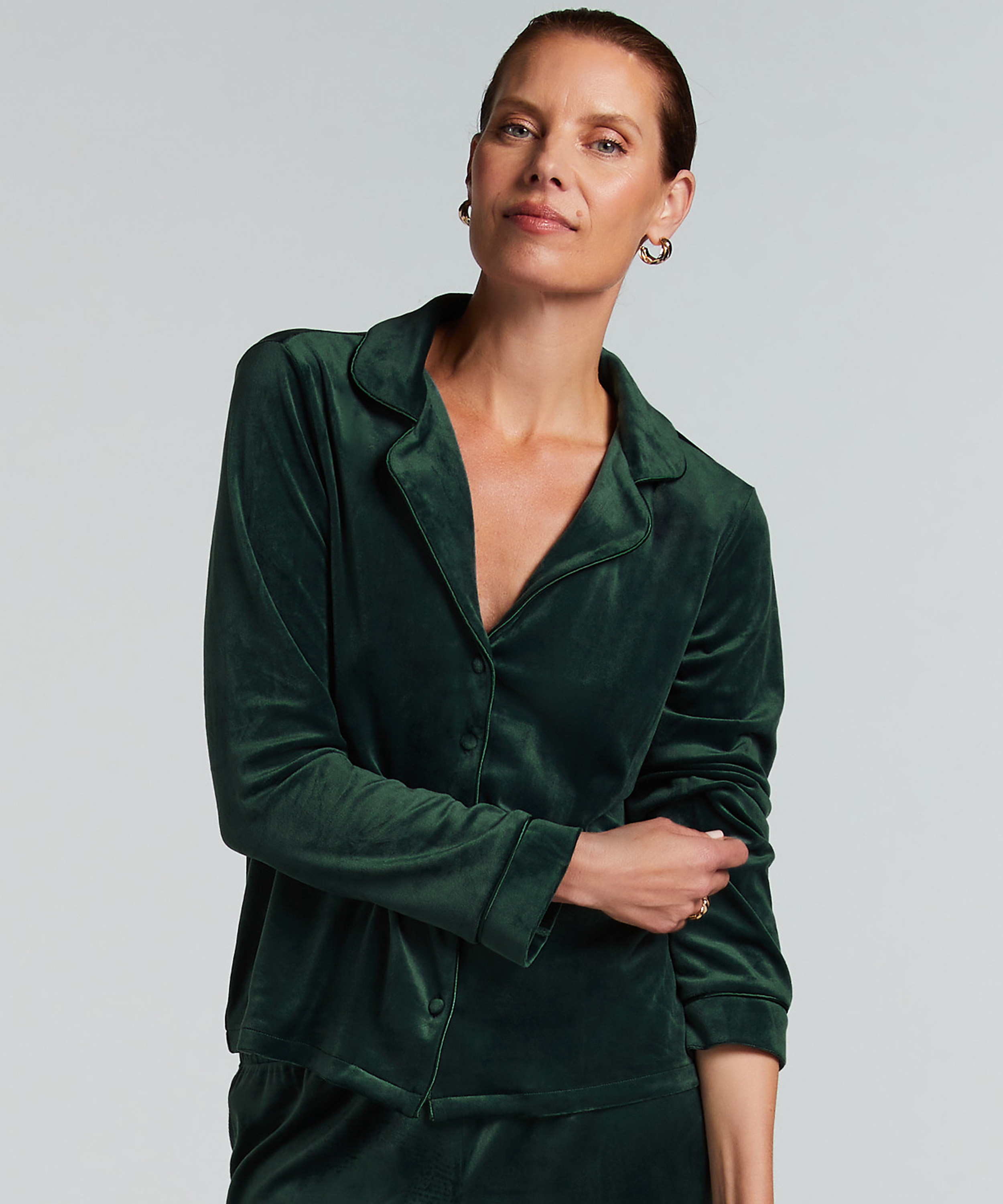 Velours Long-Sleeved Jacket, Green, main